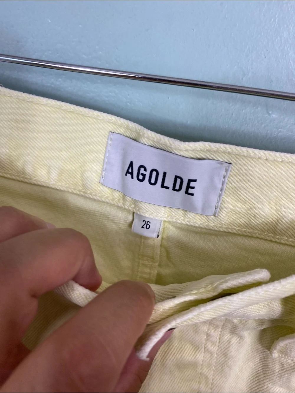 Agolde Long Parker Short Jean Denim Size 26 Loose Fit Lemon Zest Yellow Pastel